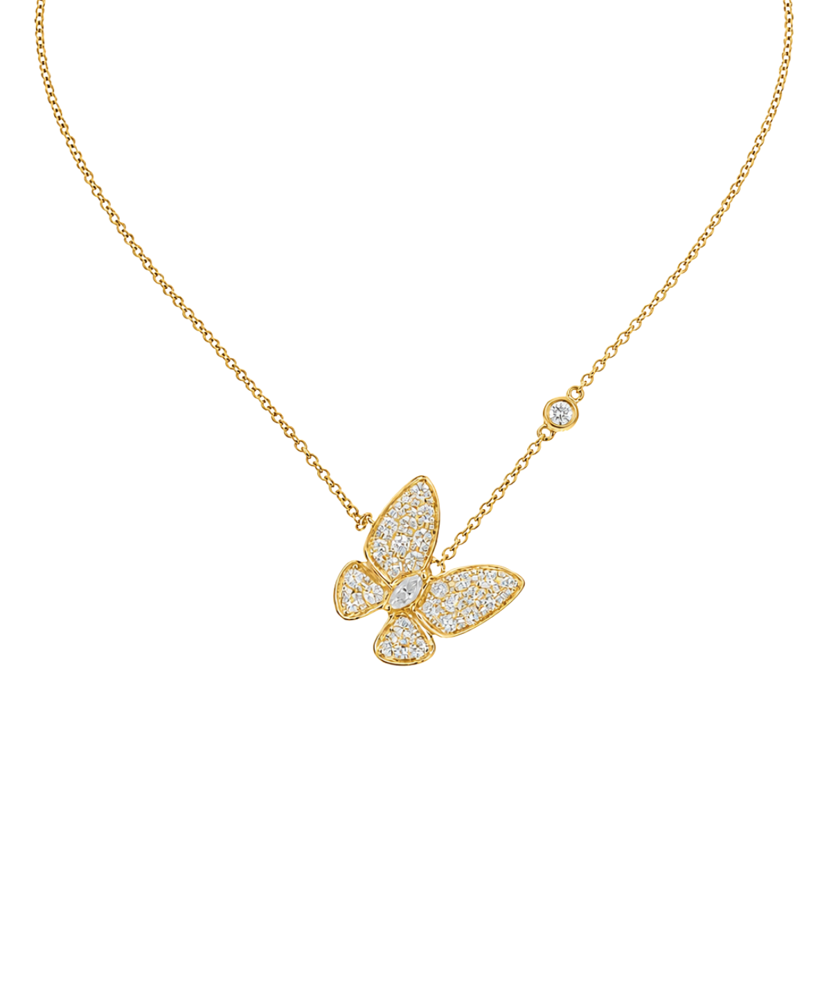 0.81ct Diamond 18K Gold Butterfly Pendant Necklace