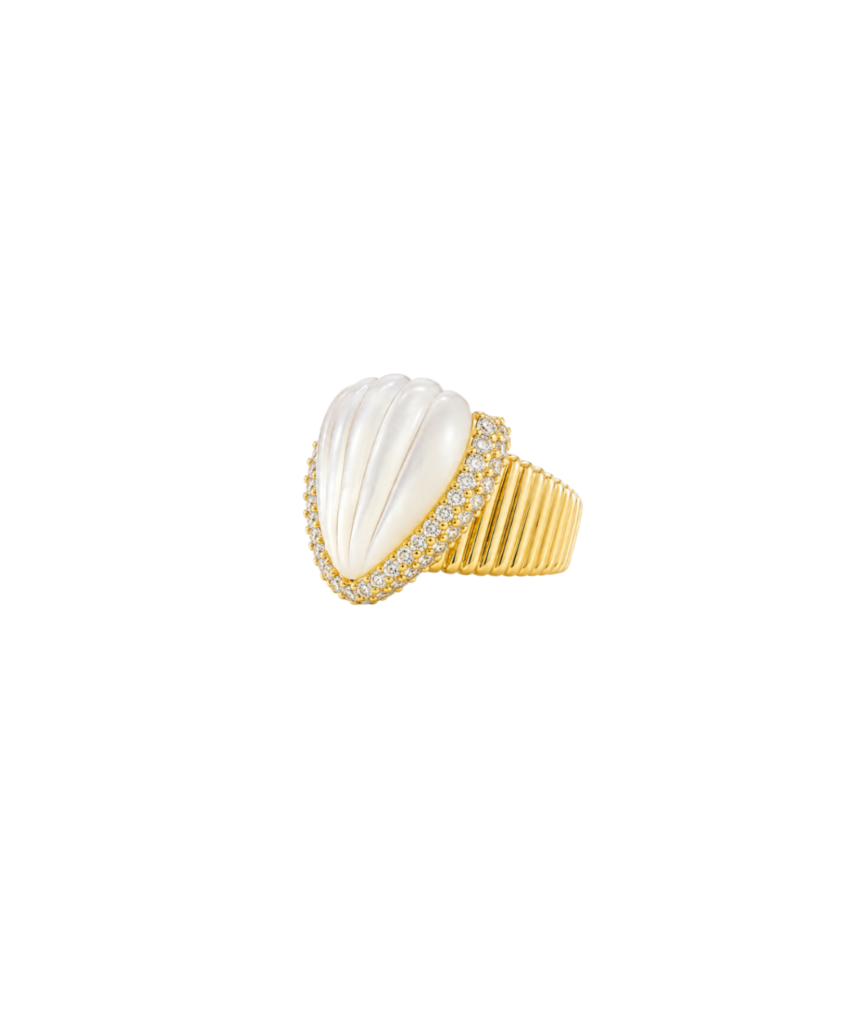 7.43ct Diamond Mother of Pearl 18K Gold Shell Ring