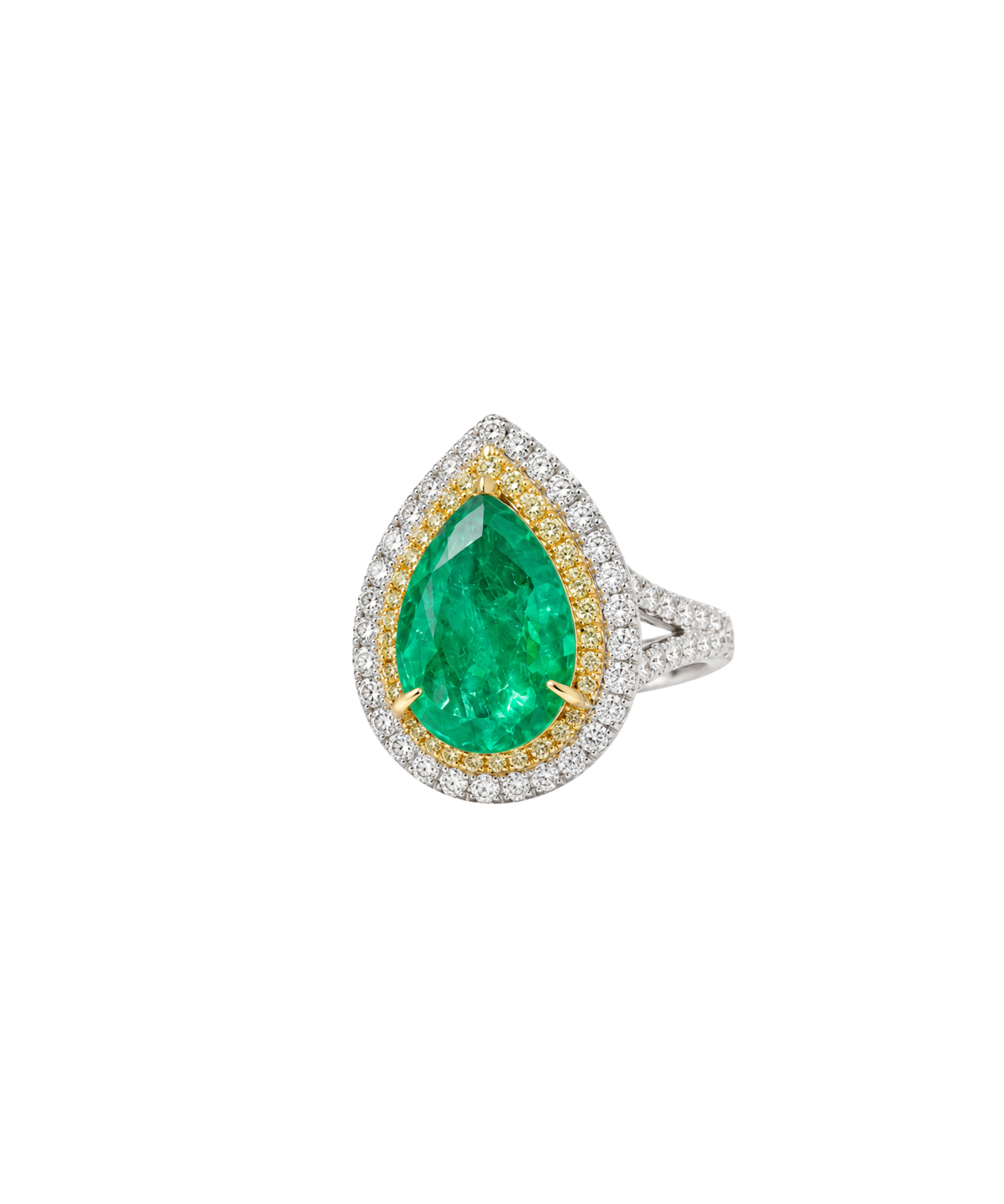 5.37ct Emerald Diamond 18K Gold Pear Cocktail Ring