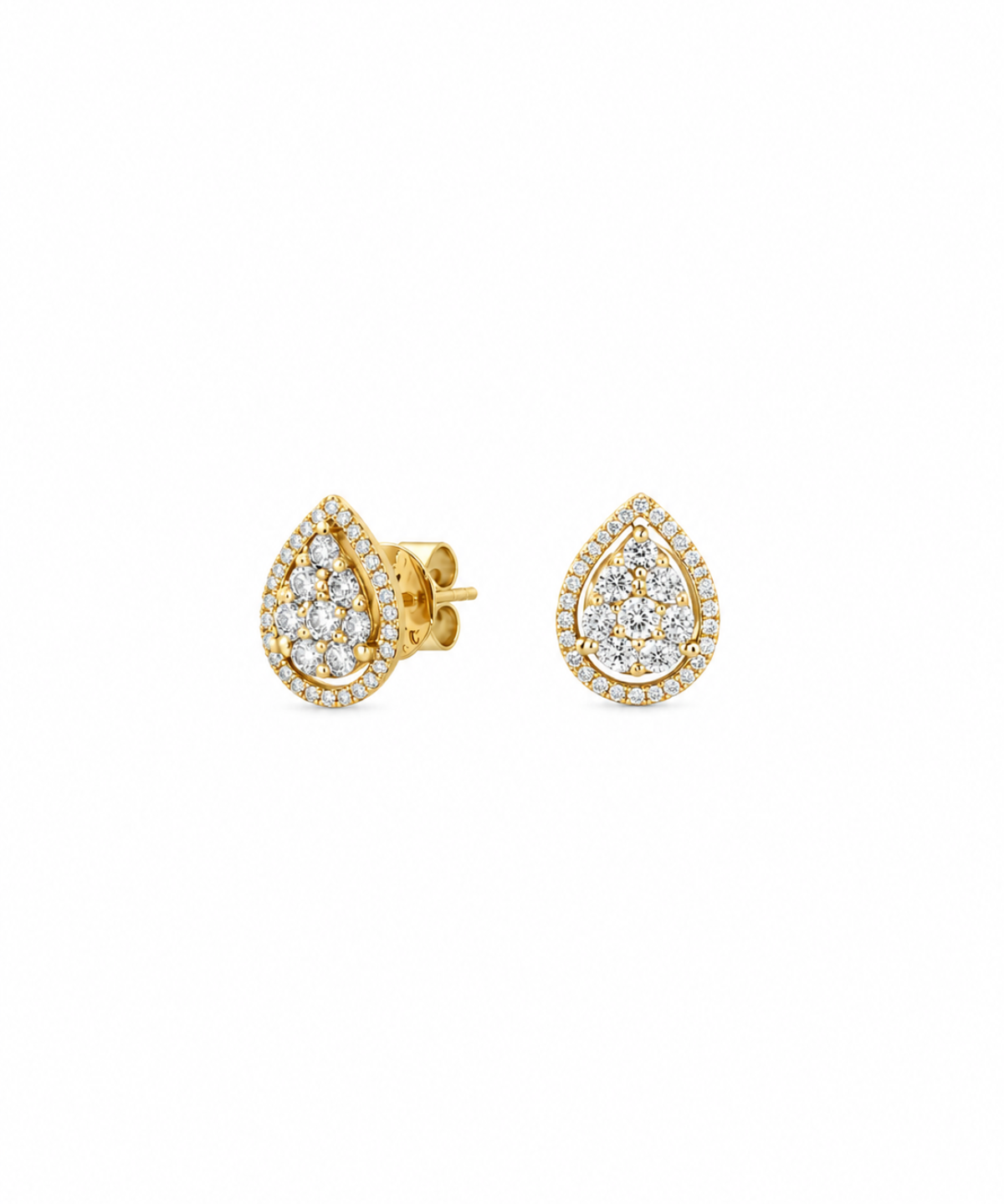 0.86ct Diamond 18K Gold Pear Cluster Stud Earrings