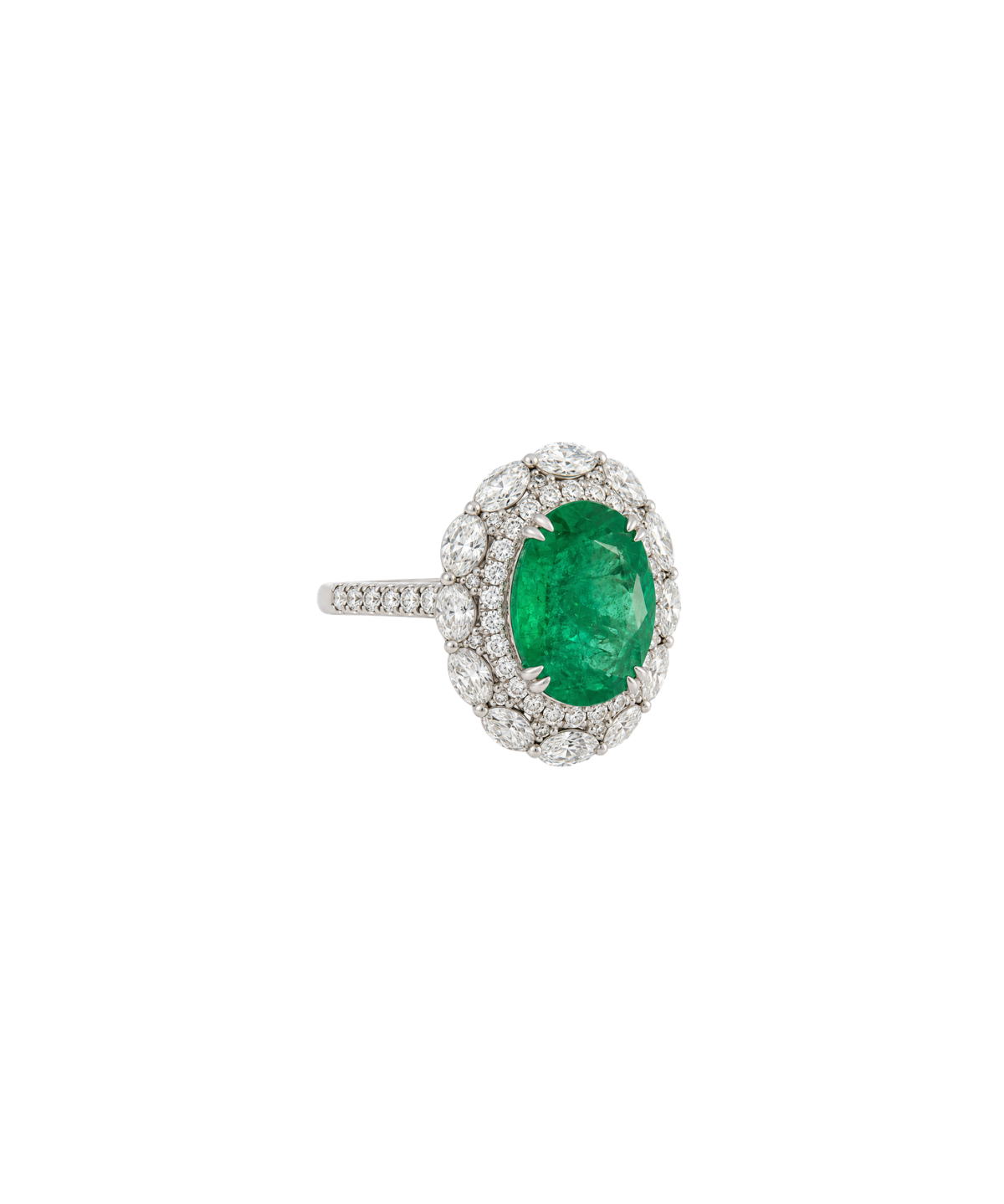 6.03ct Diamond Emerald 18K Gold Sunburst Ring