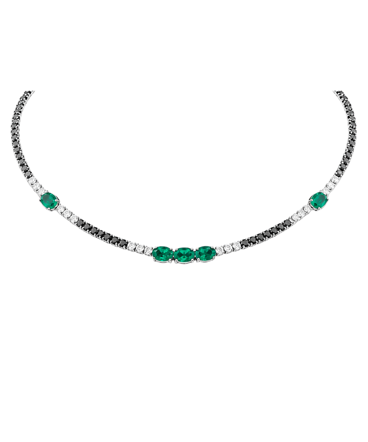 3.26ct Black Diamond Emerald 18K Gold Chocker Necklace