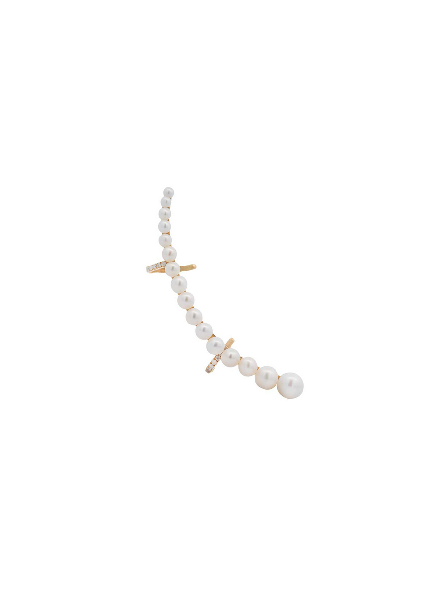 0.15ct Diamond Pearl 18K Gold Climber Ear Cuff