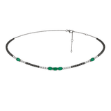3.26ct Black Diamond Emerald 18K Gold Chocker Necklace