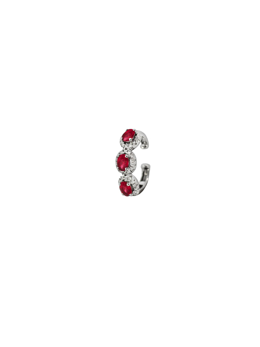 0.75ct Diamond Ruby 18K Gold Three Stone Ear Cuff