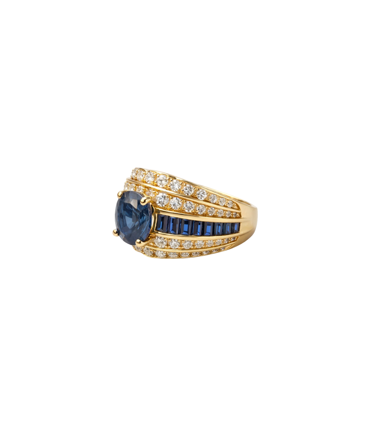 4.20ct Diamond Sapphire 14K Gold Dome Ring