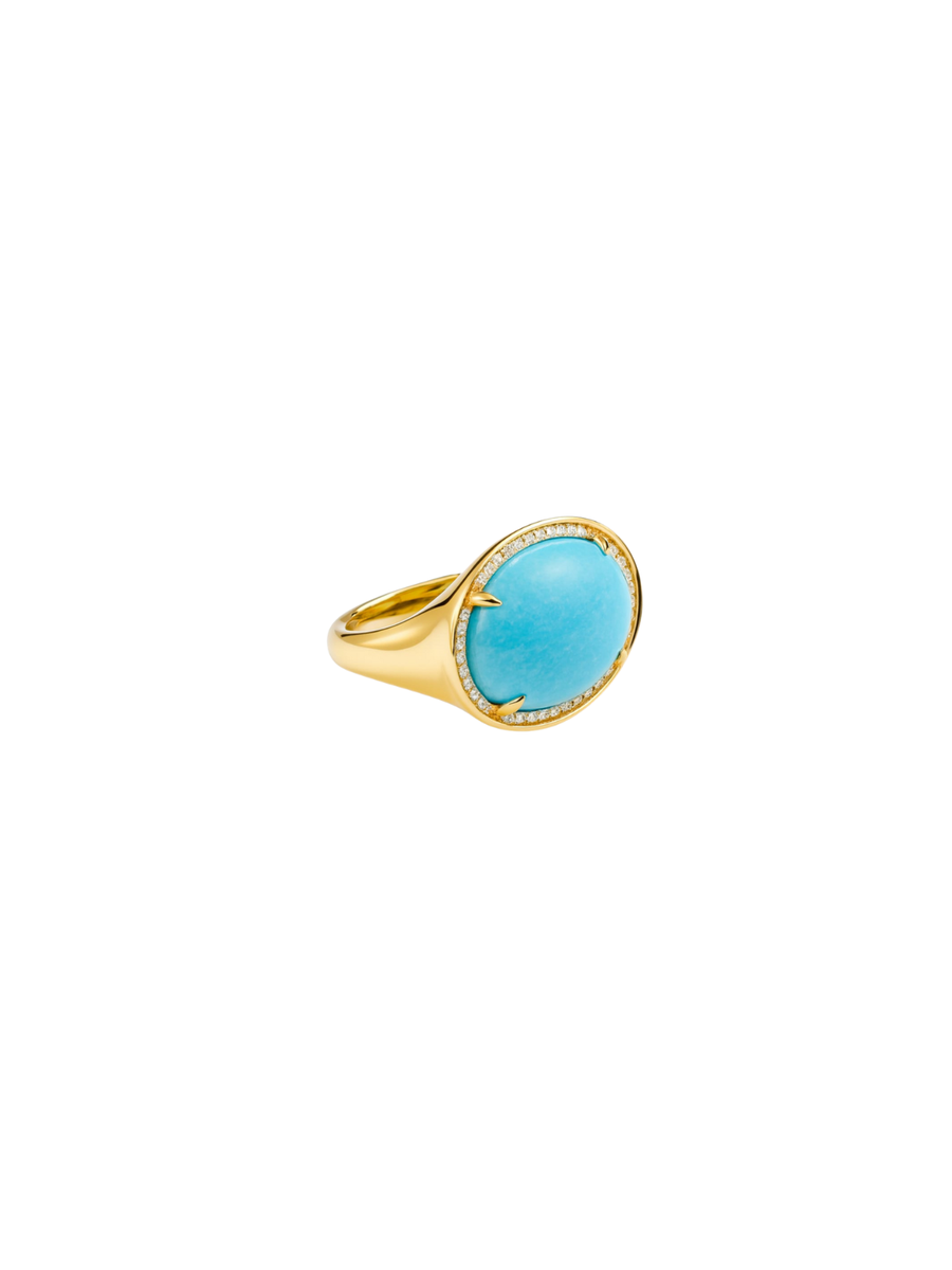 10.47ct Diamond Turquoise 14K Gold Cocktail Ring
