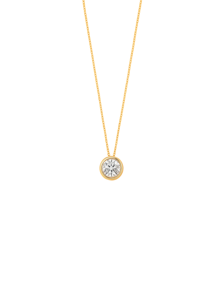 0.96ct Diamond 18K Gold Bezel Solitaire Necklace