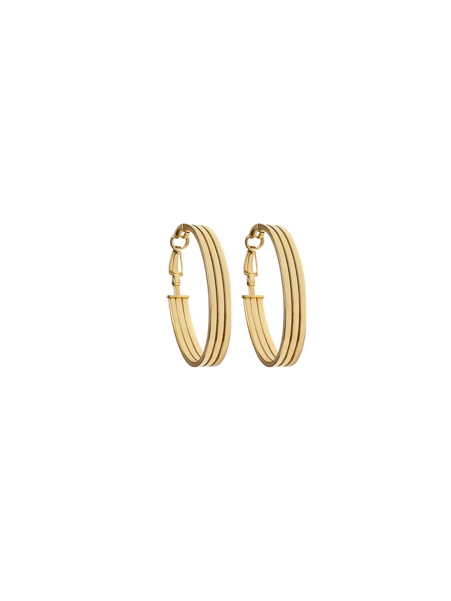 14K Gold Striped Hoop Earrings
