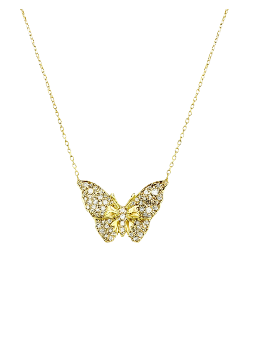 1.47ct Diamond 14K Gold Butterfly Pendant Necklace