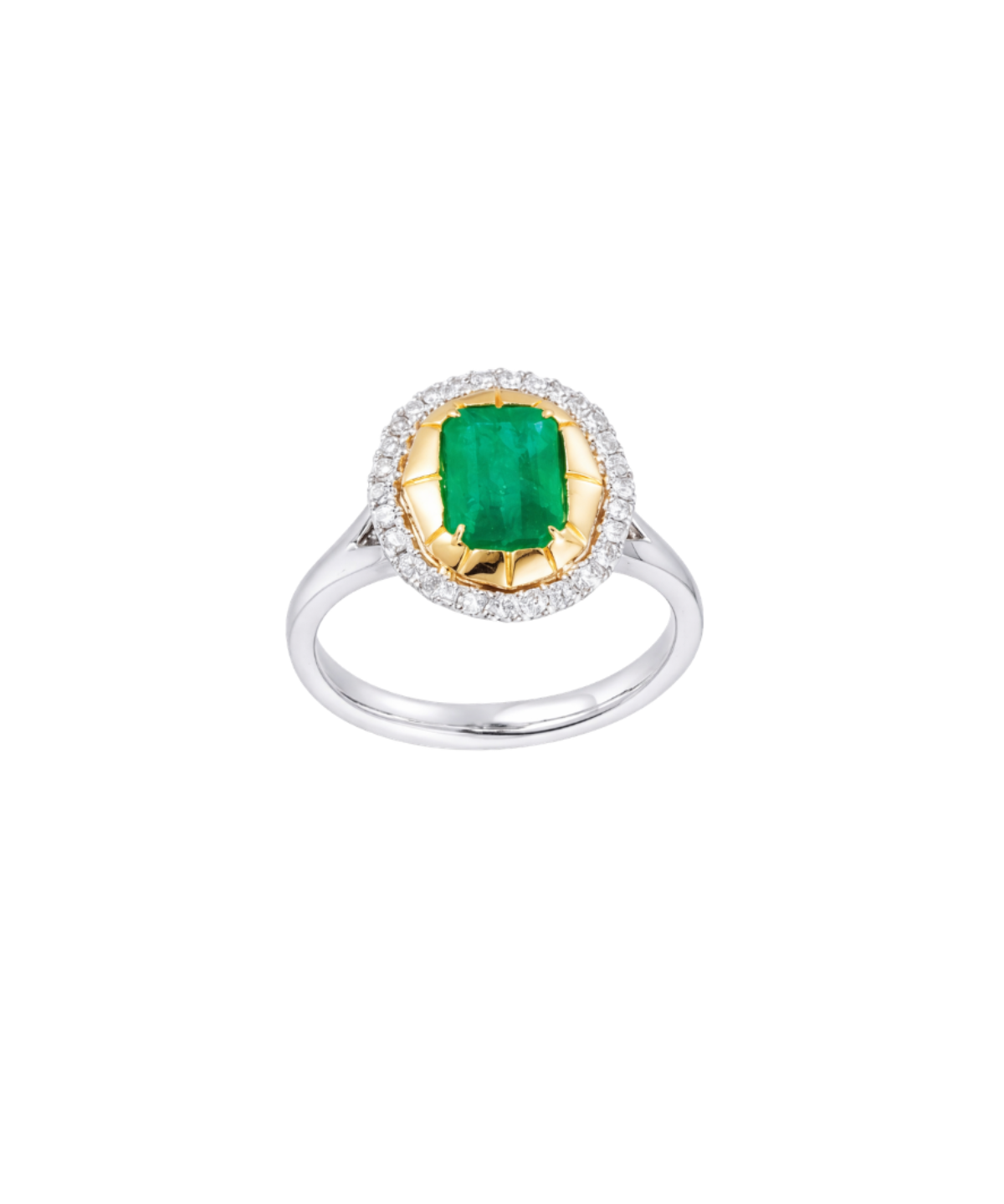 1.85ct Diamond Emerald 14K Gold Halo Cocktail Ring