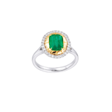 1.85ct Diamond Emerald 14K Gold Halo Cocktail Ring