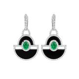 2.77ct Diamond Emerald Onyx 18K Gold Statement Drop Earrings