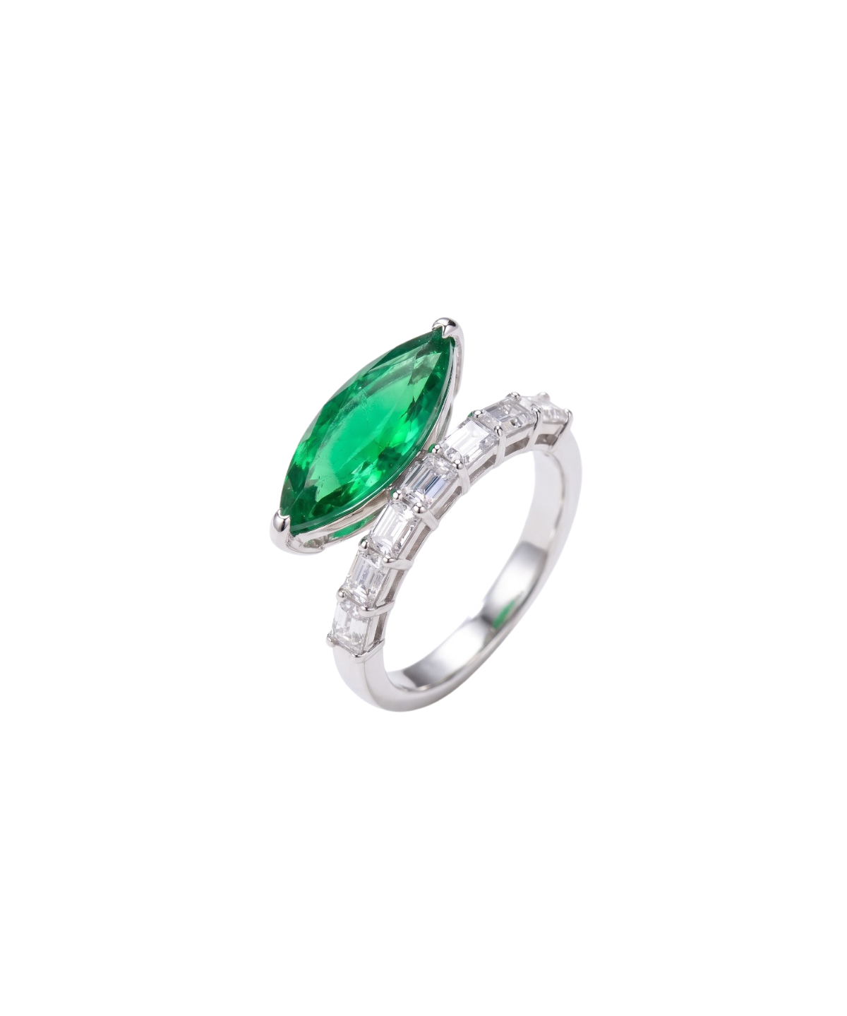 3.30ct Diamond Emerald 18K Gold East West Marquise Ring