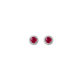 4.61ct Diamond Ruby 18K Gold Halo Stud Earrings