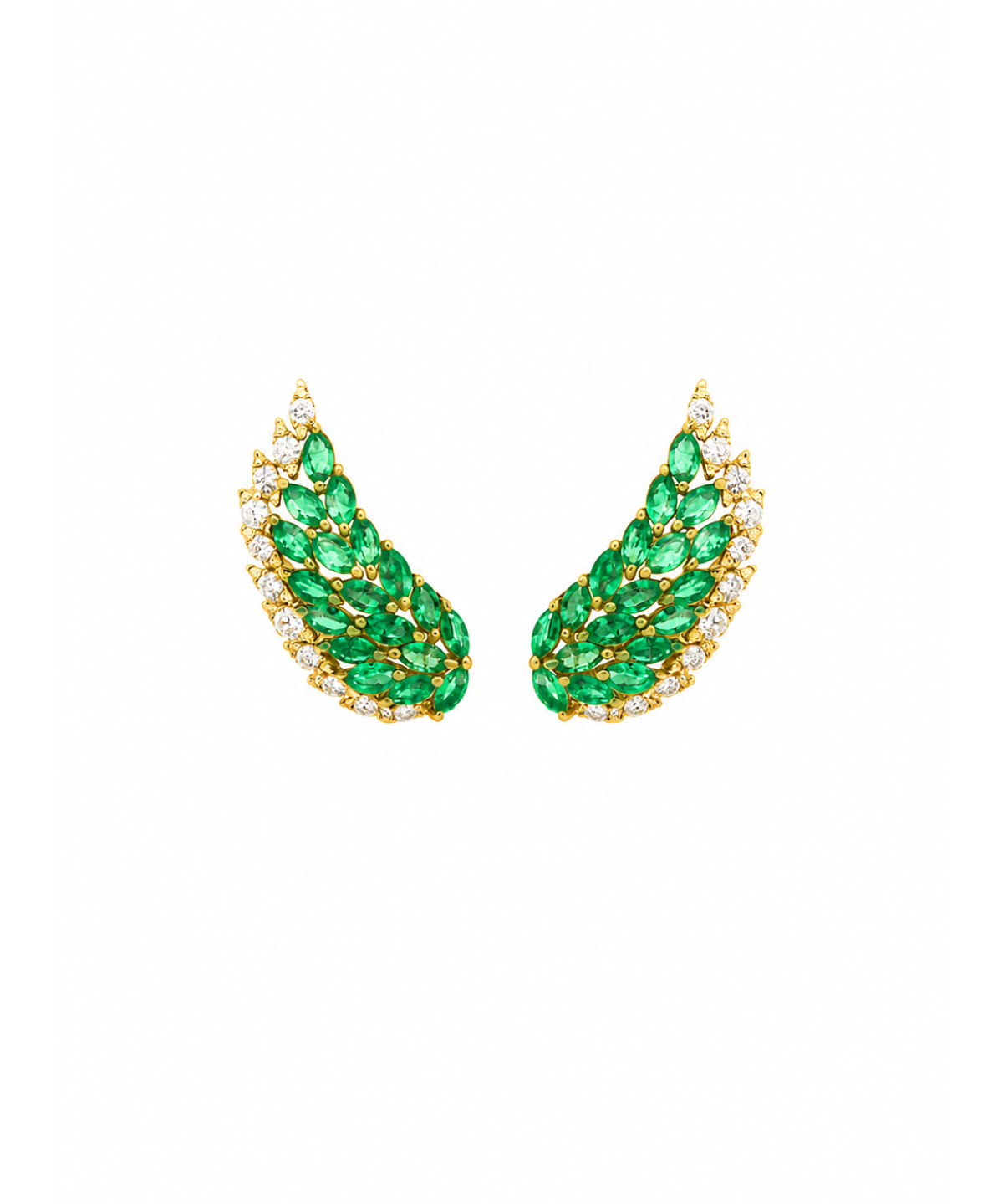 2.60ct Diamond Emerald 18K Gold Wing Climber Earrings