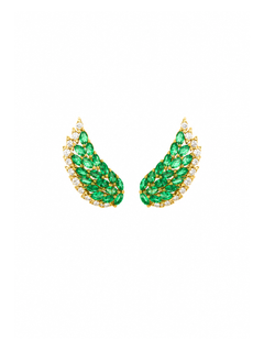 2.60ct Diamond Emerald 18K Gold Wing Climber Earrings