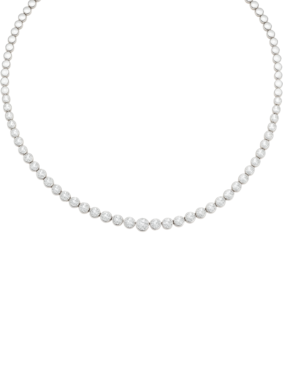 8.25ct Diamond 18K Gold Bezel Set Half Tennis Necklace