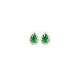 1.52ct Emerald Diamond 18K Gold Pear Halo Stud Earrings
