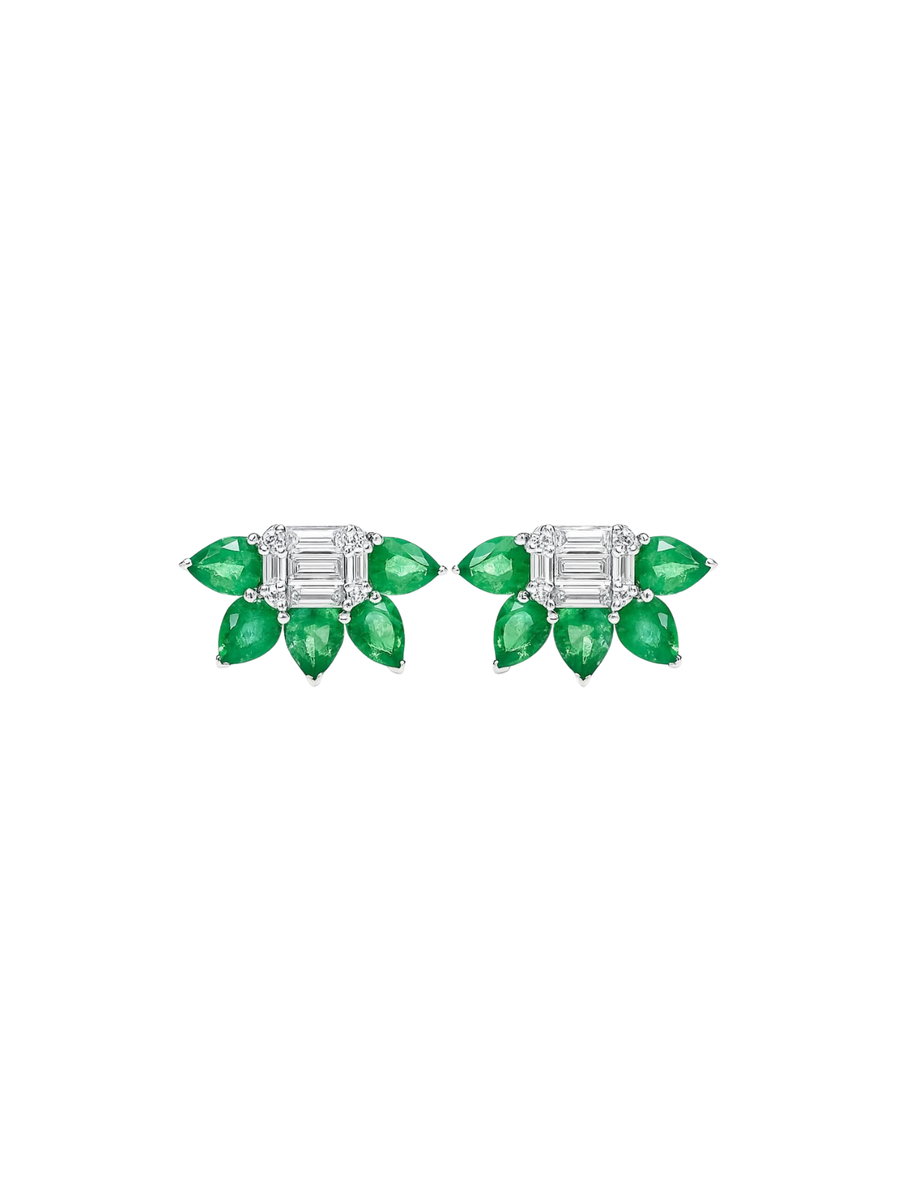 2.50ct Diamond Emerald 18K Gold Earrings