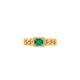 1.26ct Diamond Emerald 18K Gold Cuban Chain Ring