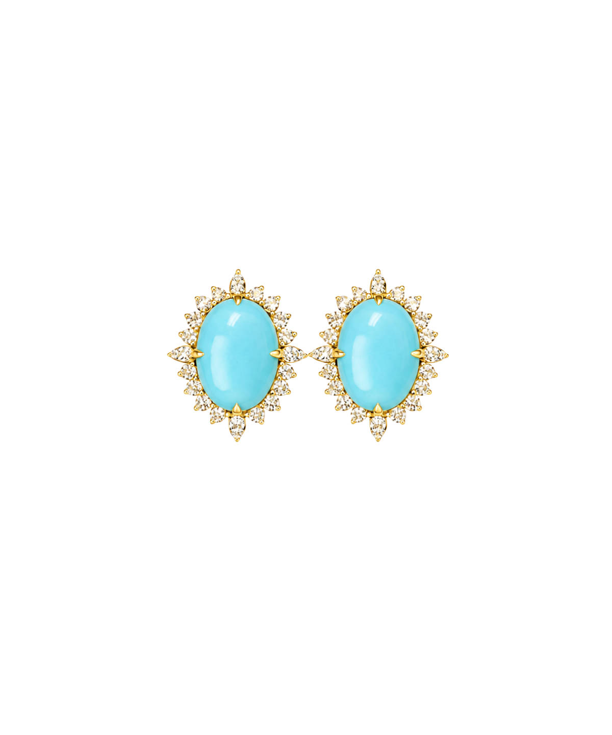 10ct Diamond Turquoise 14K Gold Halo Stud Earrings