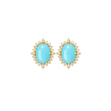 10ct Diamond Turquoise 14K Gold Halo Stud Earrings