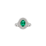 1.71ct Diamond Emerald 18K Gold Halo Ring