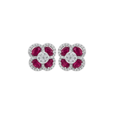 5.76 Diamond Ruby 14K Gold Flower Cluster Earrings