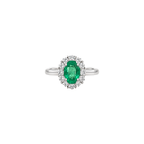 1.45ct Oval Emerald Diamond 18K Gold Cluster Ring