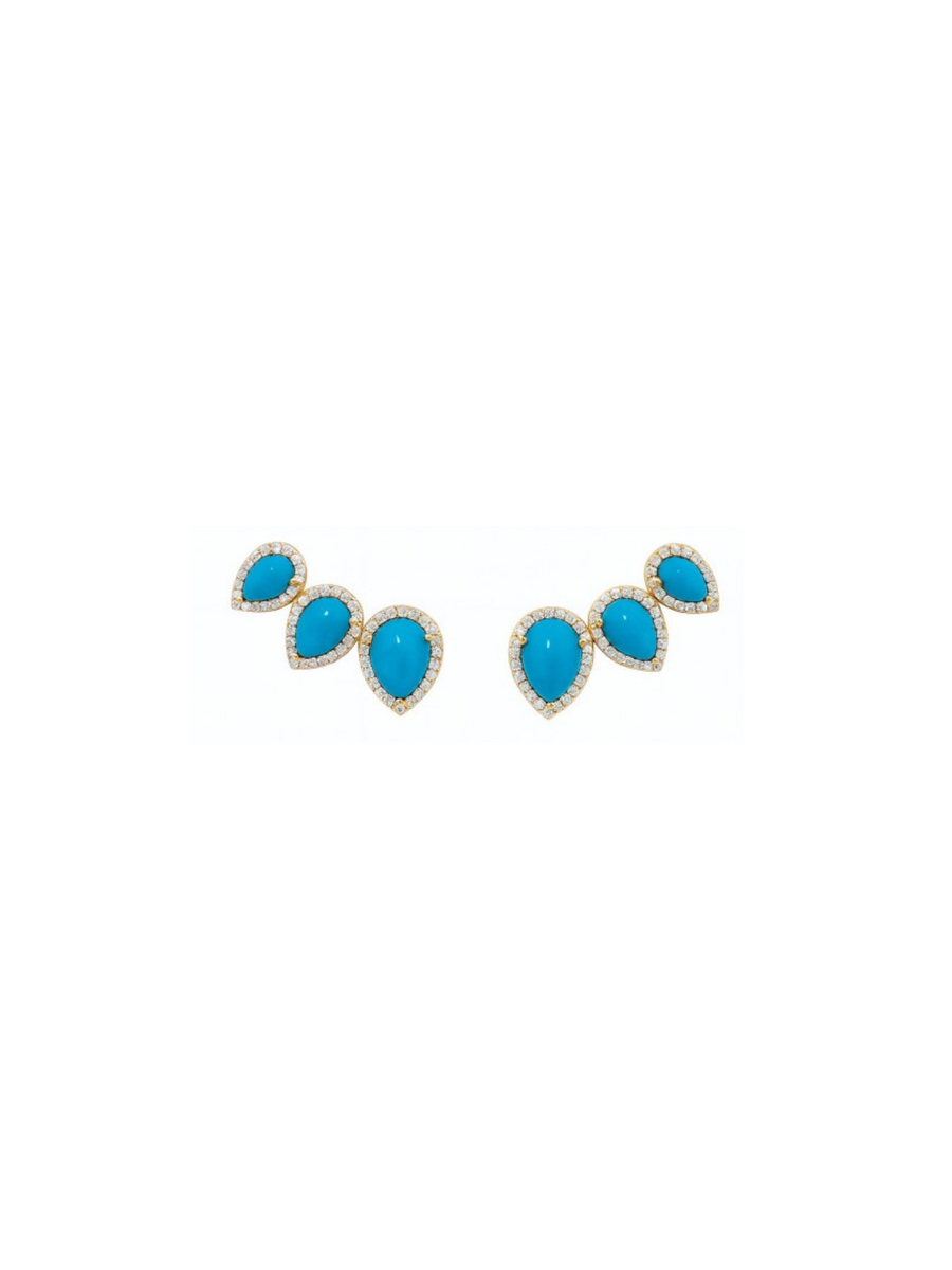 4.63ct Diamond Turquoise 18K Gold Pear Climber Earrings