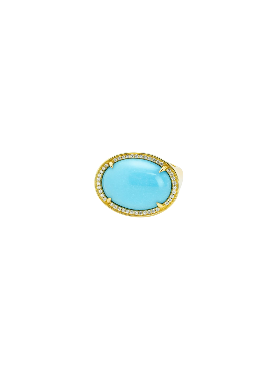10.47ct Diamond Turquoise 14K Gold Cocktail Ring