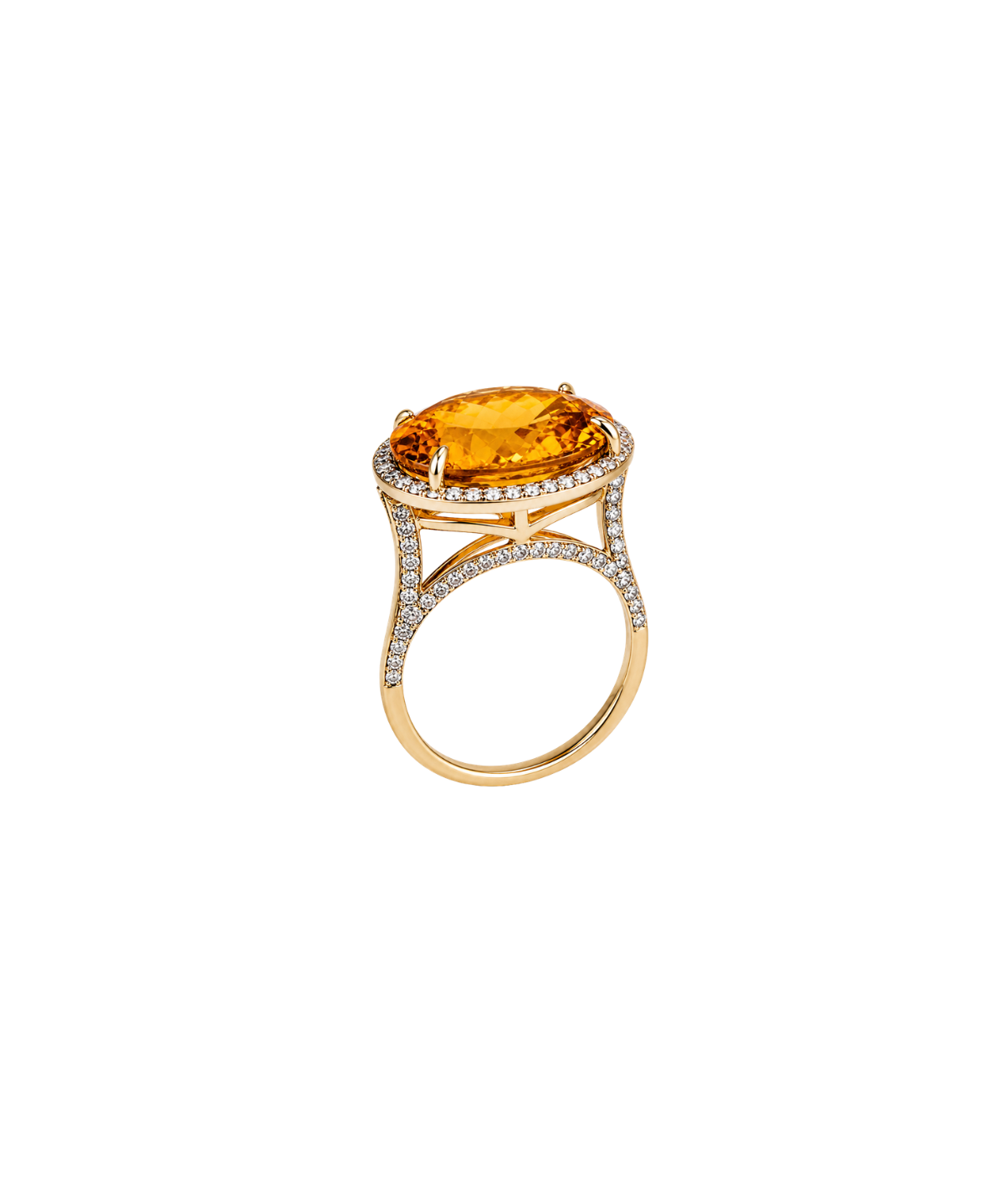 13.30ct Citrine Brown Diamond 18K Gold Cocktail Ring