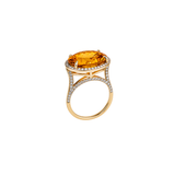 13.30ct Citrine Brown Diamond 18K Gold Cocktail Ring