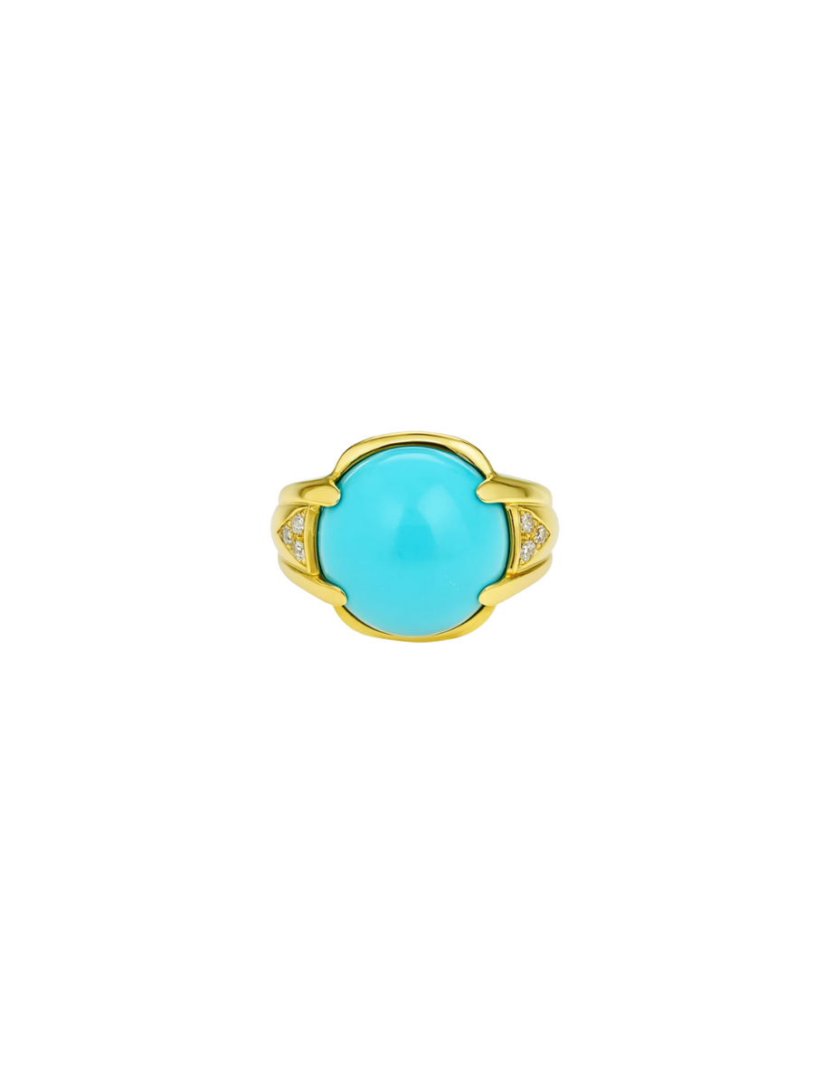 12.36ct Diamond Turquoise 18K Gold Cocktail Ring