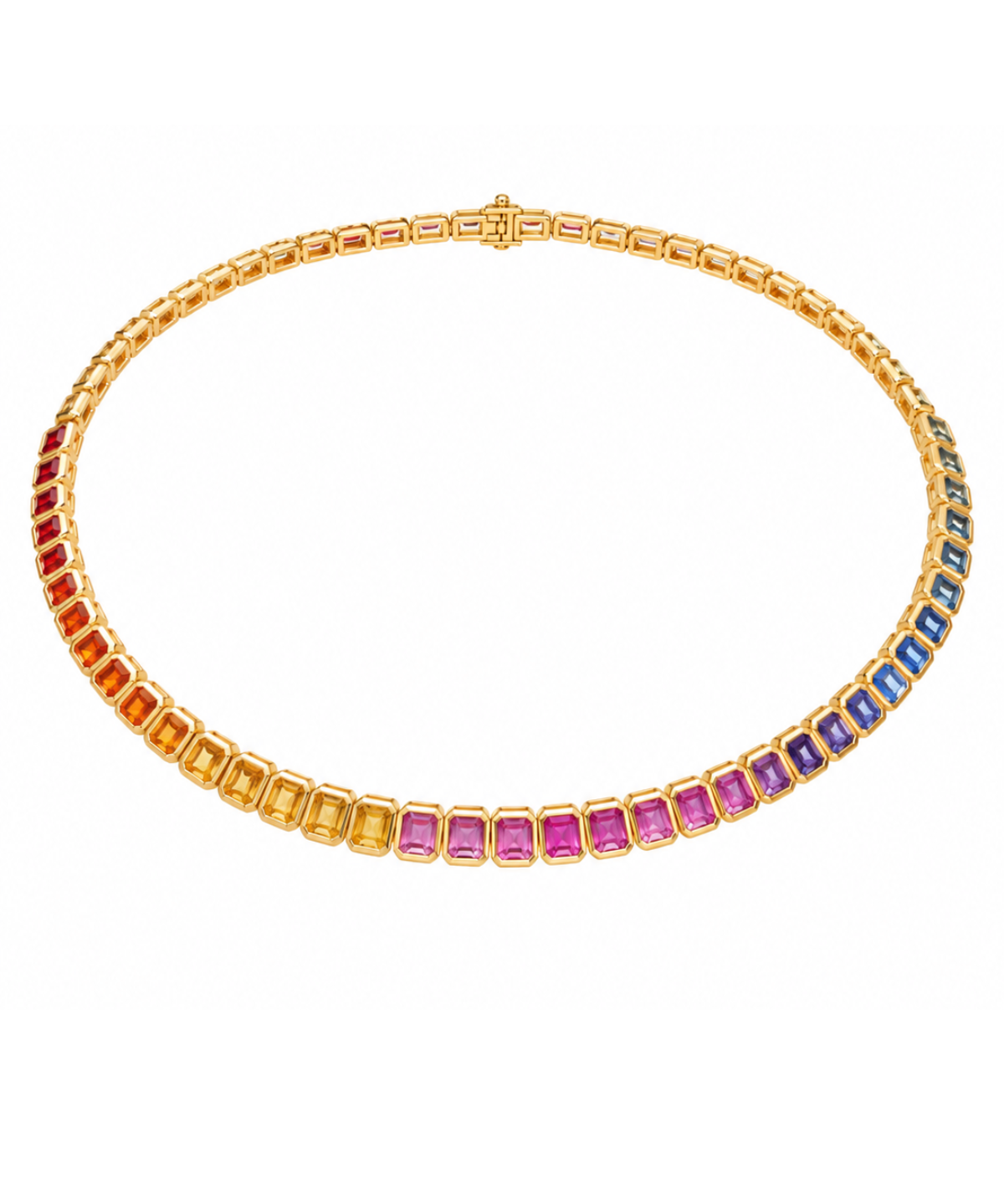 20.31ct Multi Color Sapphire 14K Gold Bezel Cut Half Necklace