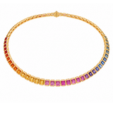 20.31ct Multi Color Sapphire 14K Gold Bezel Cut Half Necklace