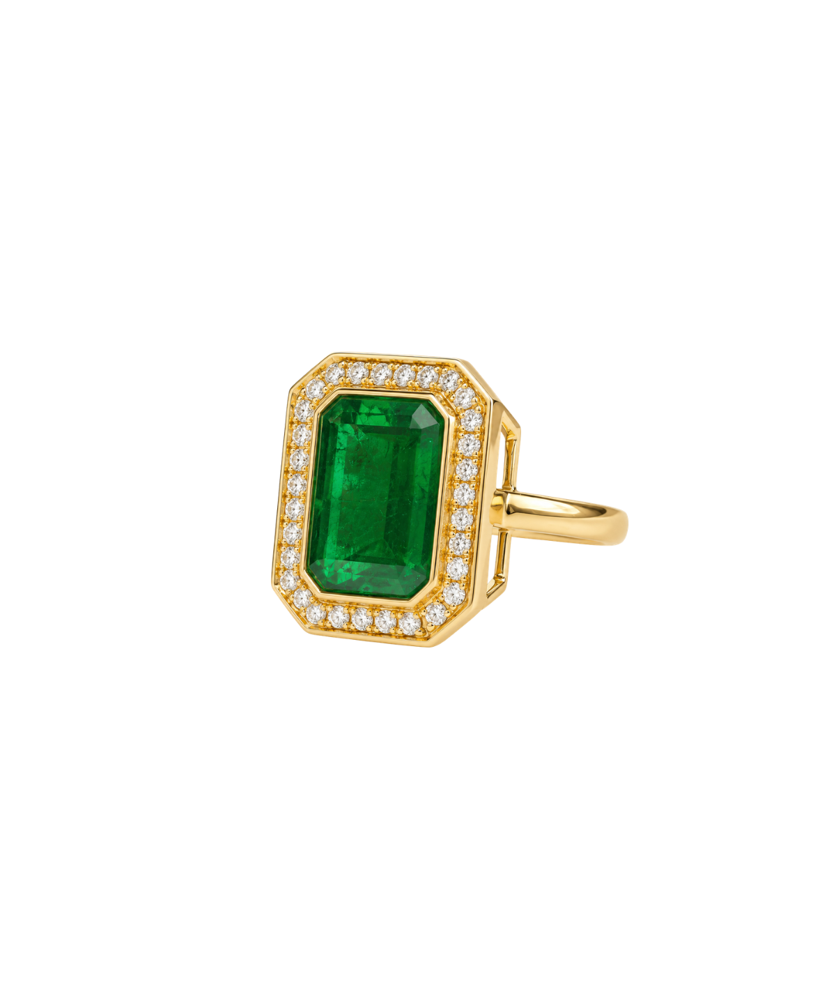 4.67ct Diamond Emerald 18K Gold Bezel Halo Ring
