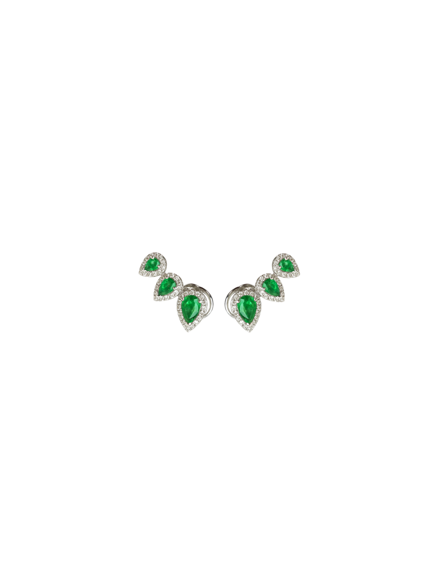 1.74ct Diamond Emerald 18K Gold Climber Earrings