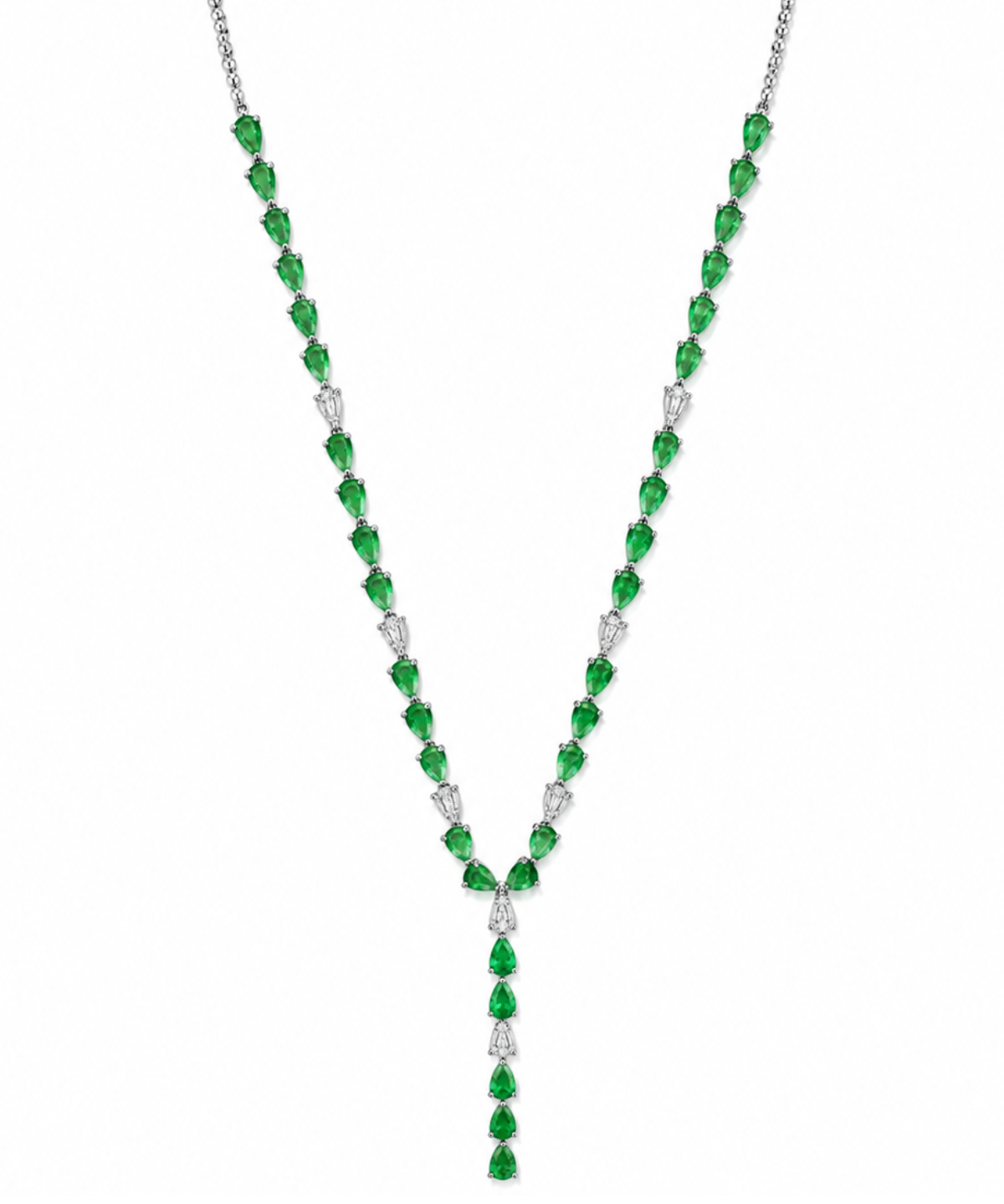 12.78ct Diamond Emerald 18K Gold Lariat Necklace