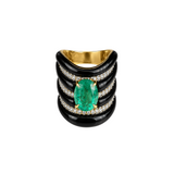 10.78ct Diamond Emerald Onyx 18K Gold Statement Ring