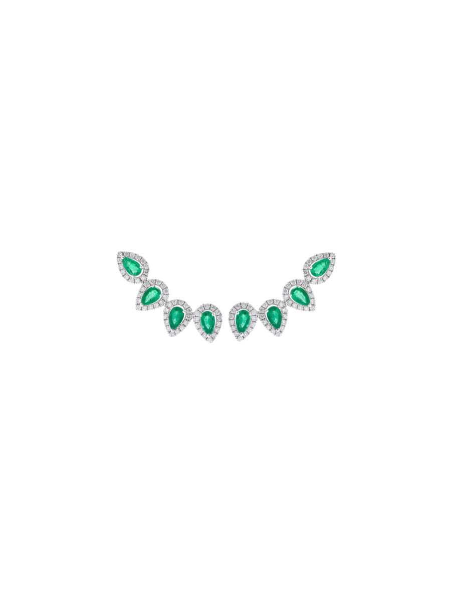 2.20ct Diamond Emerald 18K Gold Climber Earrings