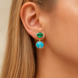 11.98ct Diamond Emerald Turquoise 18K Gold Day & Night Earrings
