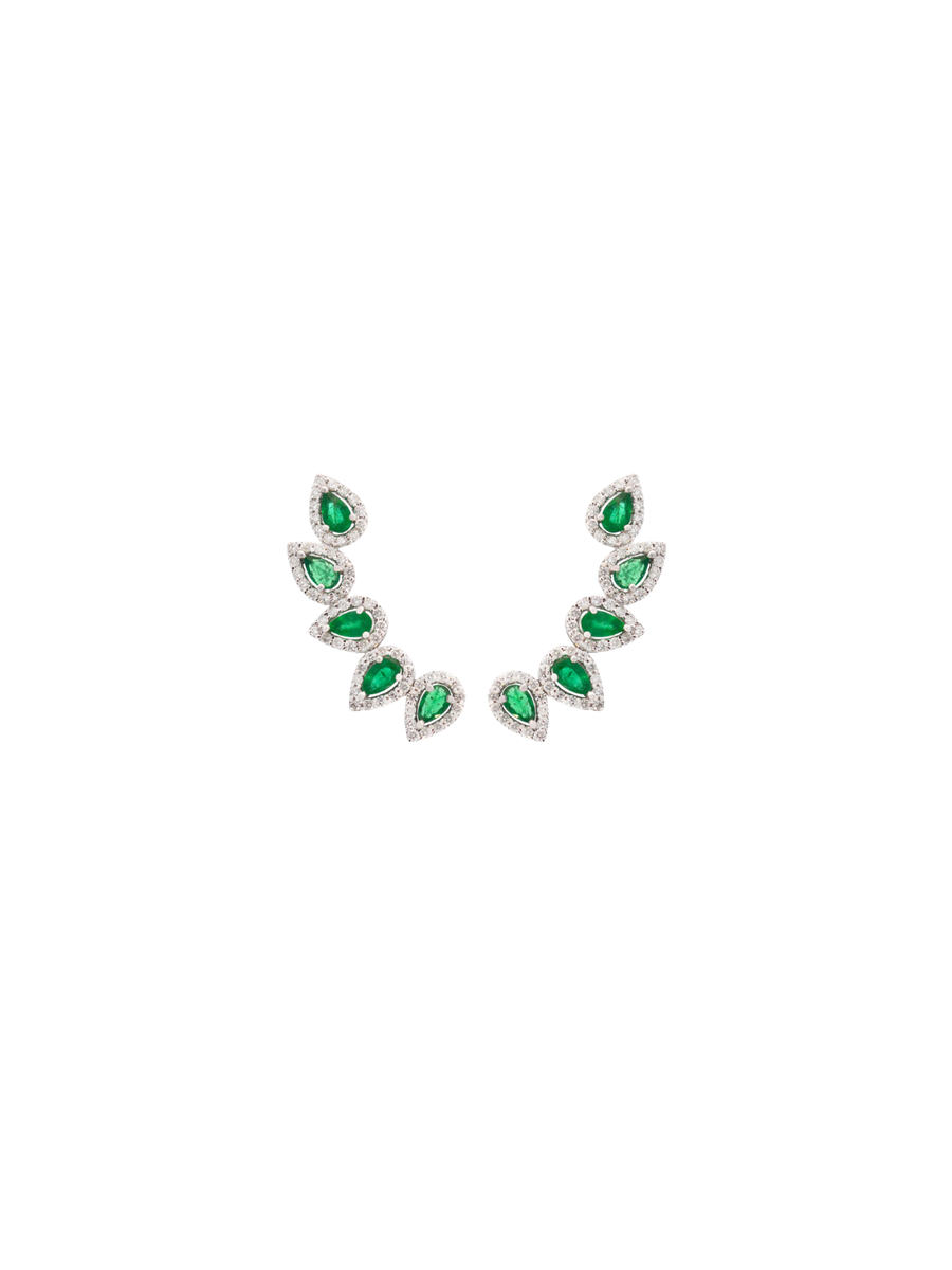 2.72ct Diamond Emerald 18K Gold Climber Earrings