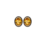 10.71ct Citrine Black Onyx Brown Diamonds 18K Gold Stud Earrings