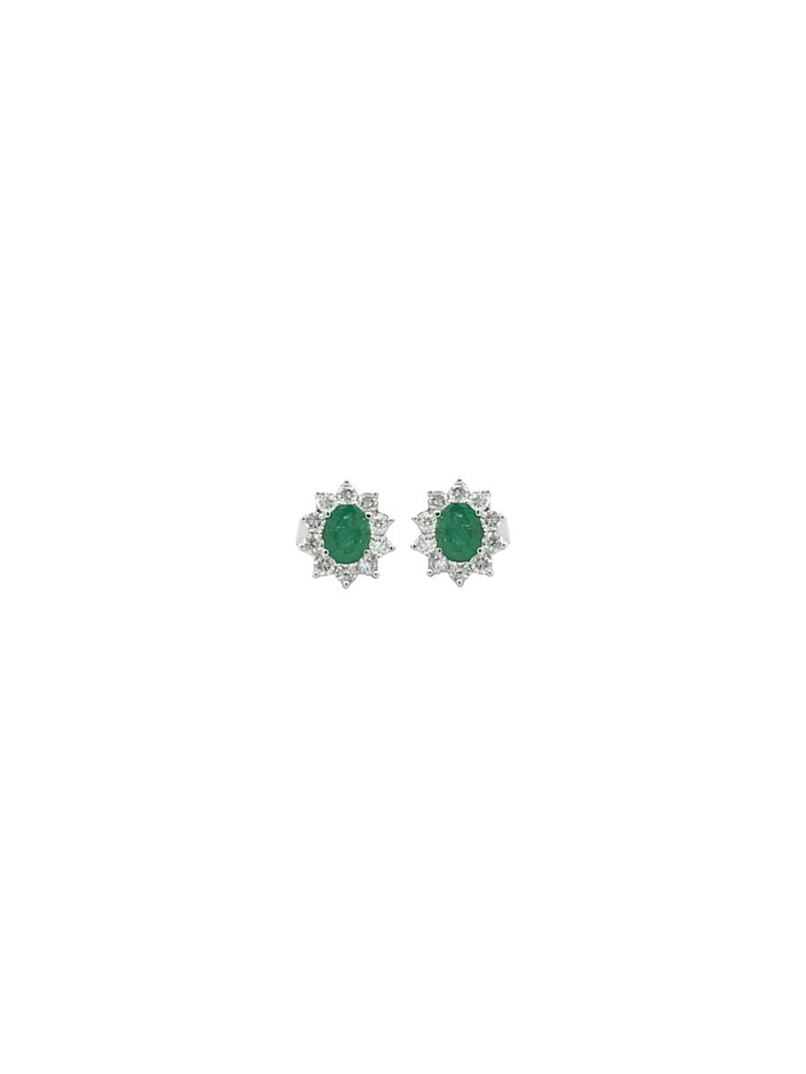 1.10ct Diamond Emerald 18K Gold Dainty Sunburst Stud Earrings