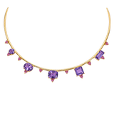 11.66ct Amethyst Tourmaline 18K Gold Choker Collar Necklace