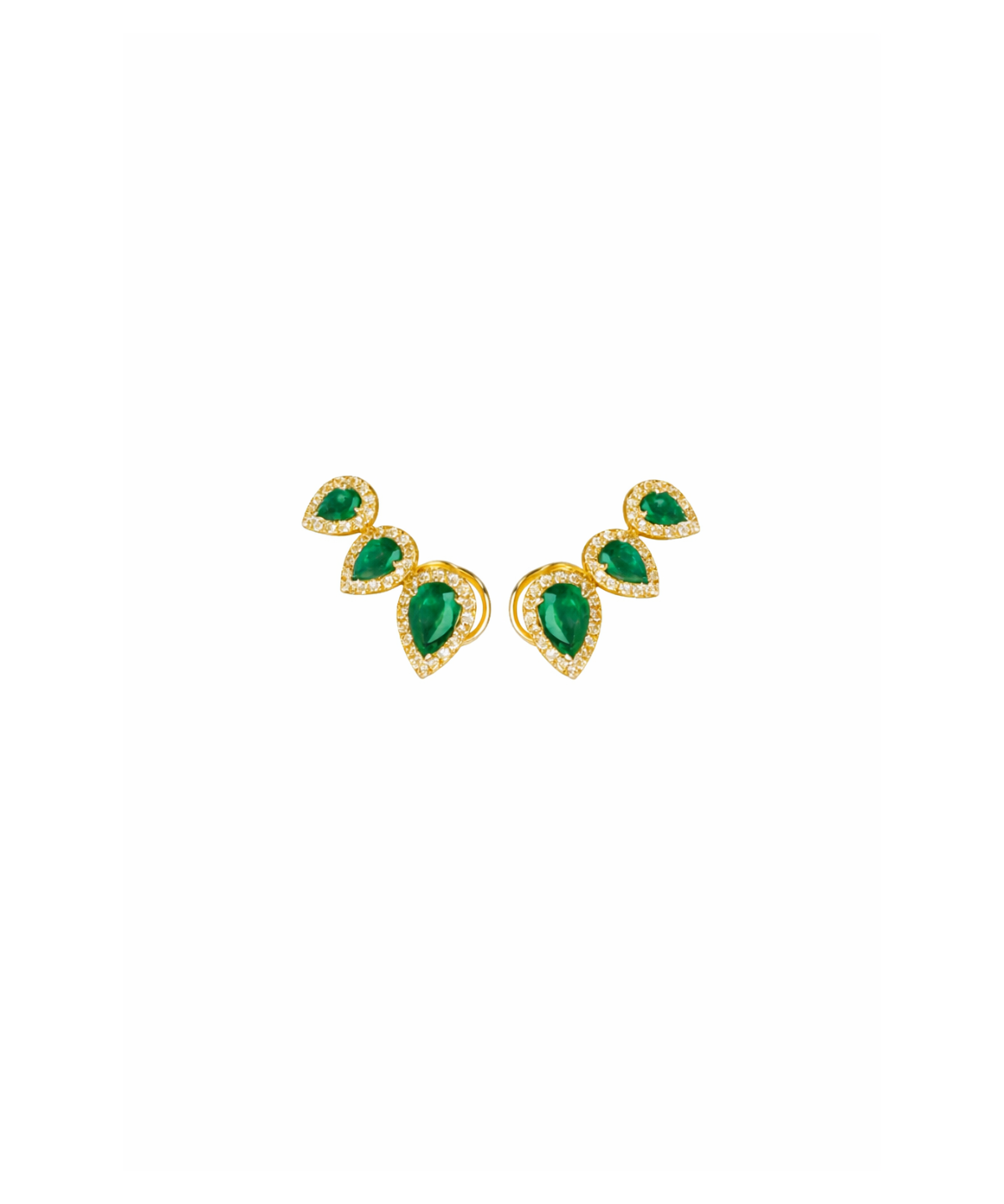 1.74ct Diamond Emerald 18K Gold Climber Earrings