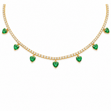 5.85ct Diamond Emerald 18K Gold Stationed Heart Choker Necklace