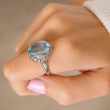 6.32ct Diamond Aquamarine Platinum Oval Ring